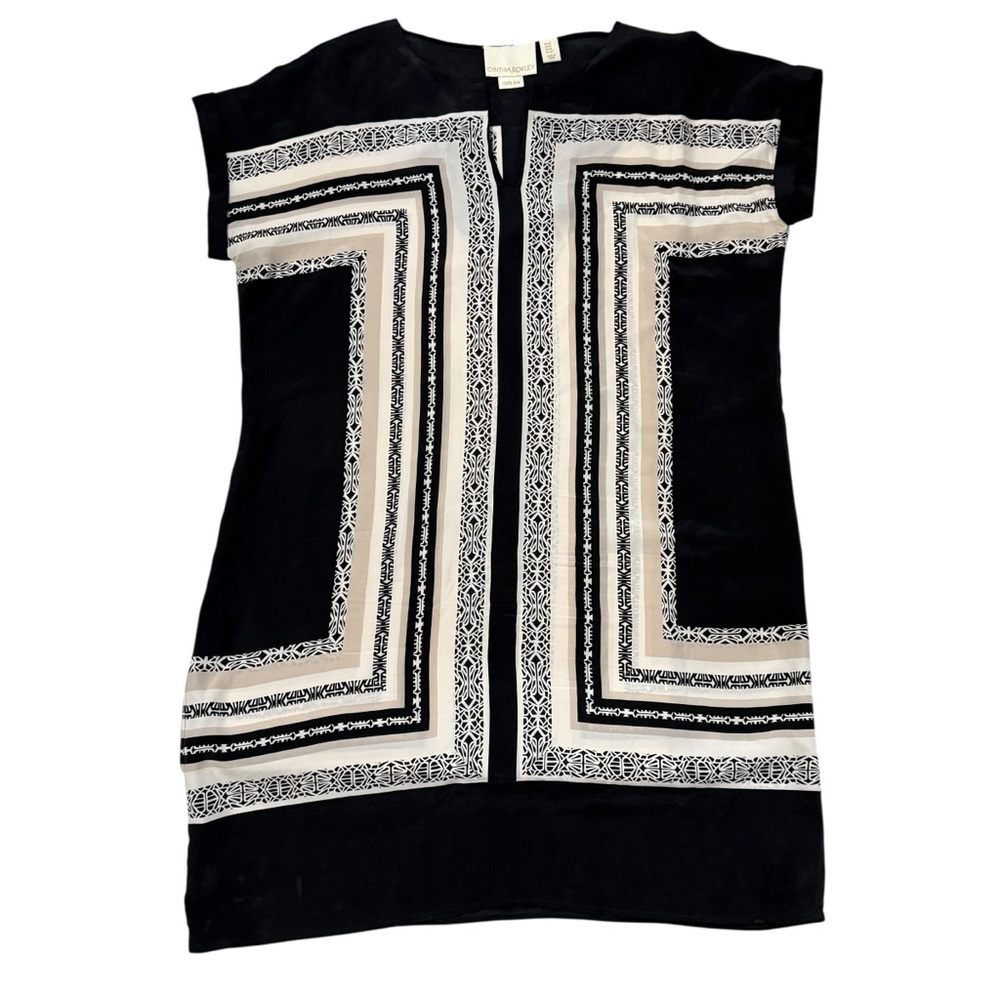 Cynthia Rowley Black Mini Dress with Cream Geometric Trim